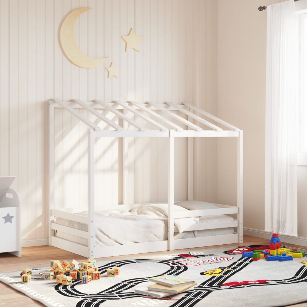 Cama infantil com telhado 70x140 cm pinho maciço branco