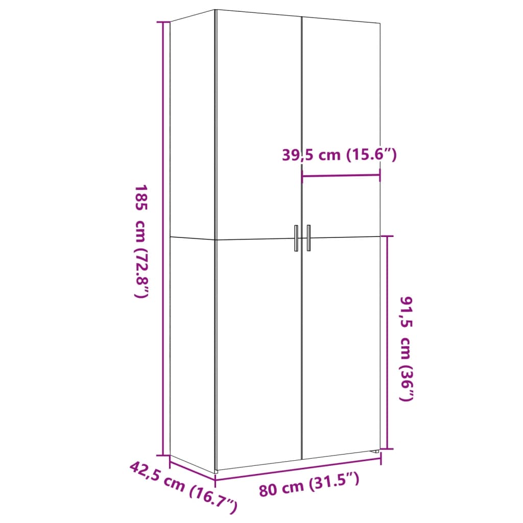 Armário alto 80x42,5x185 cm deriv. de madeira branco