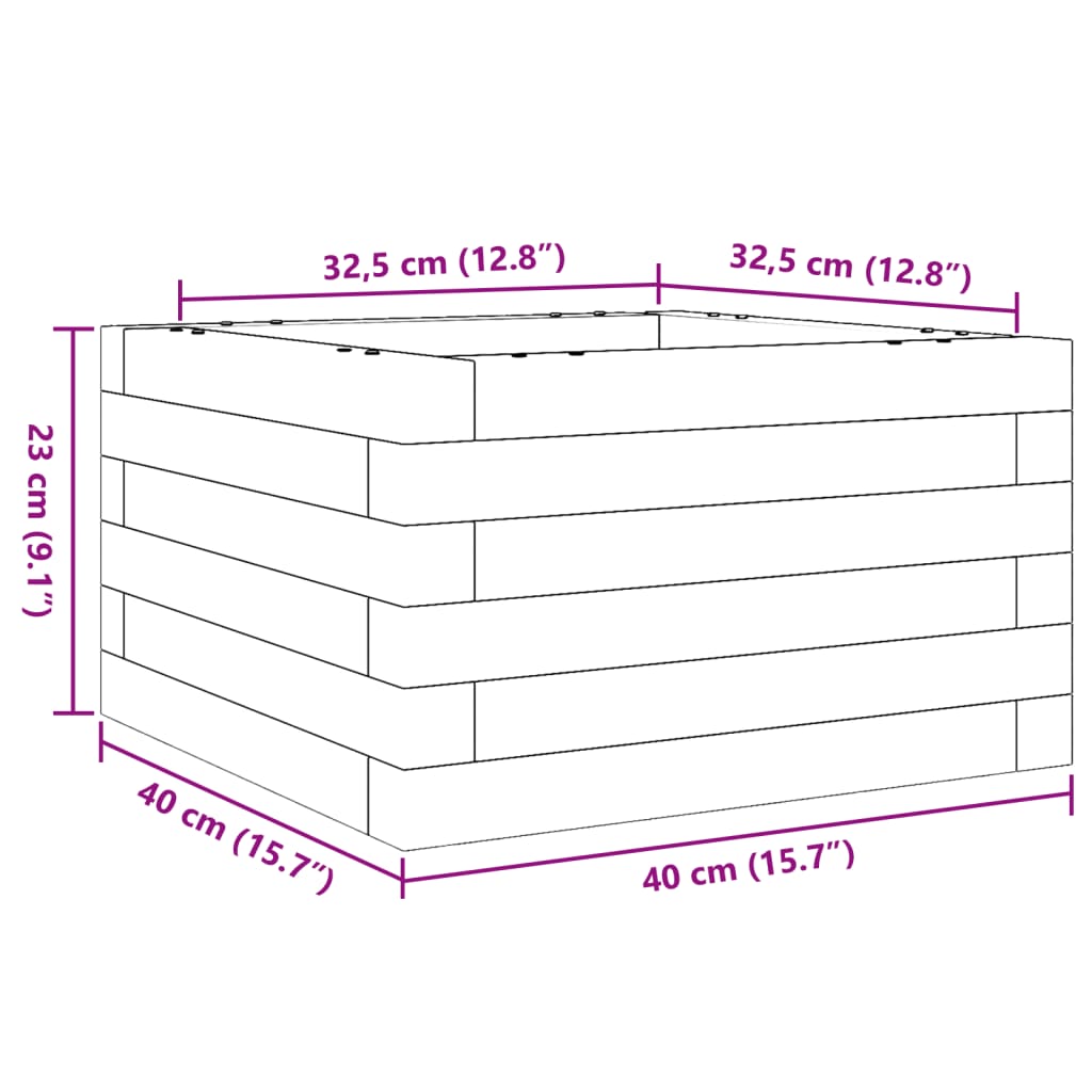 Vaso/floreira de jardim 40x40x23 cm madeira pinho maciça branco