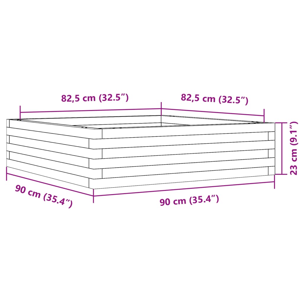 Vaso/floreira de jardim 90x90x23 cm madeira de pinho maciça