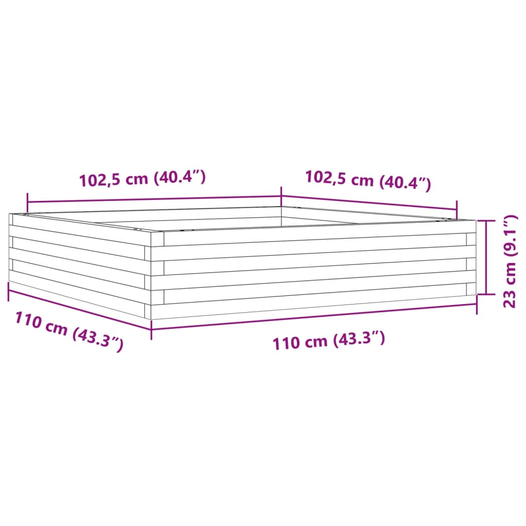 Vaso/floreira de jardim 110x110x23 cm pinho maciço branco