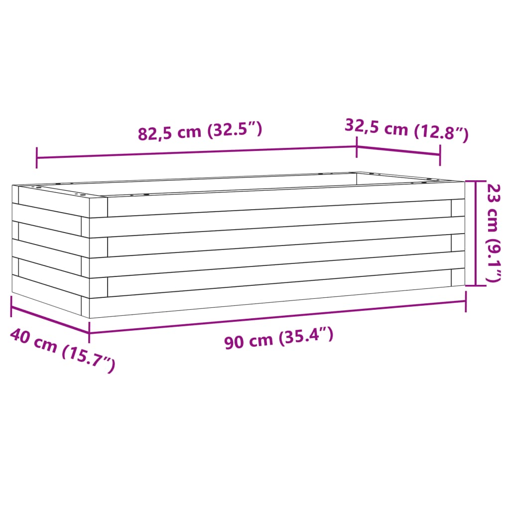 Vaso/floreira de jardim 90x40x23 cm madeira pinho maciça branco