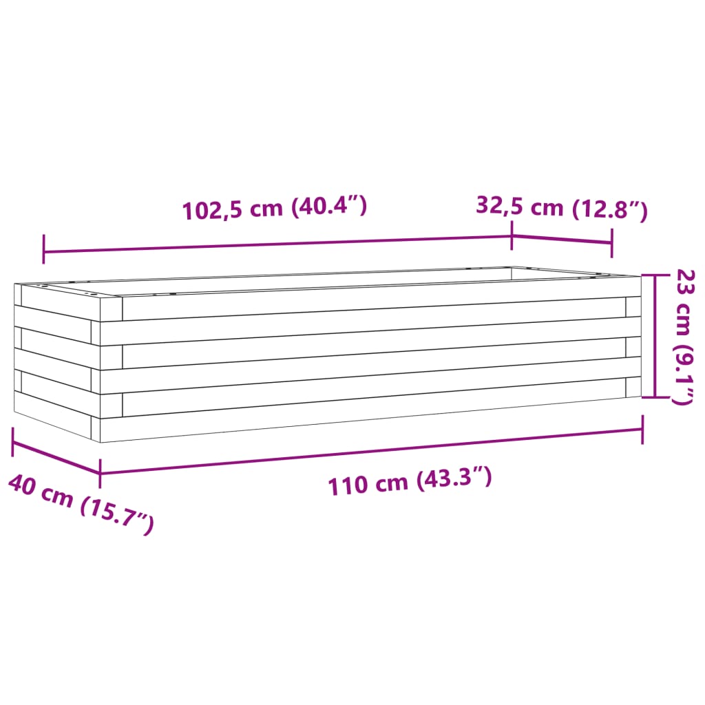 Vaso/floreira de jardim 110x40x23 cm madeira de pinho maciça