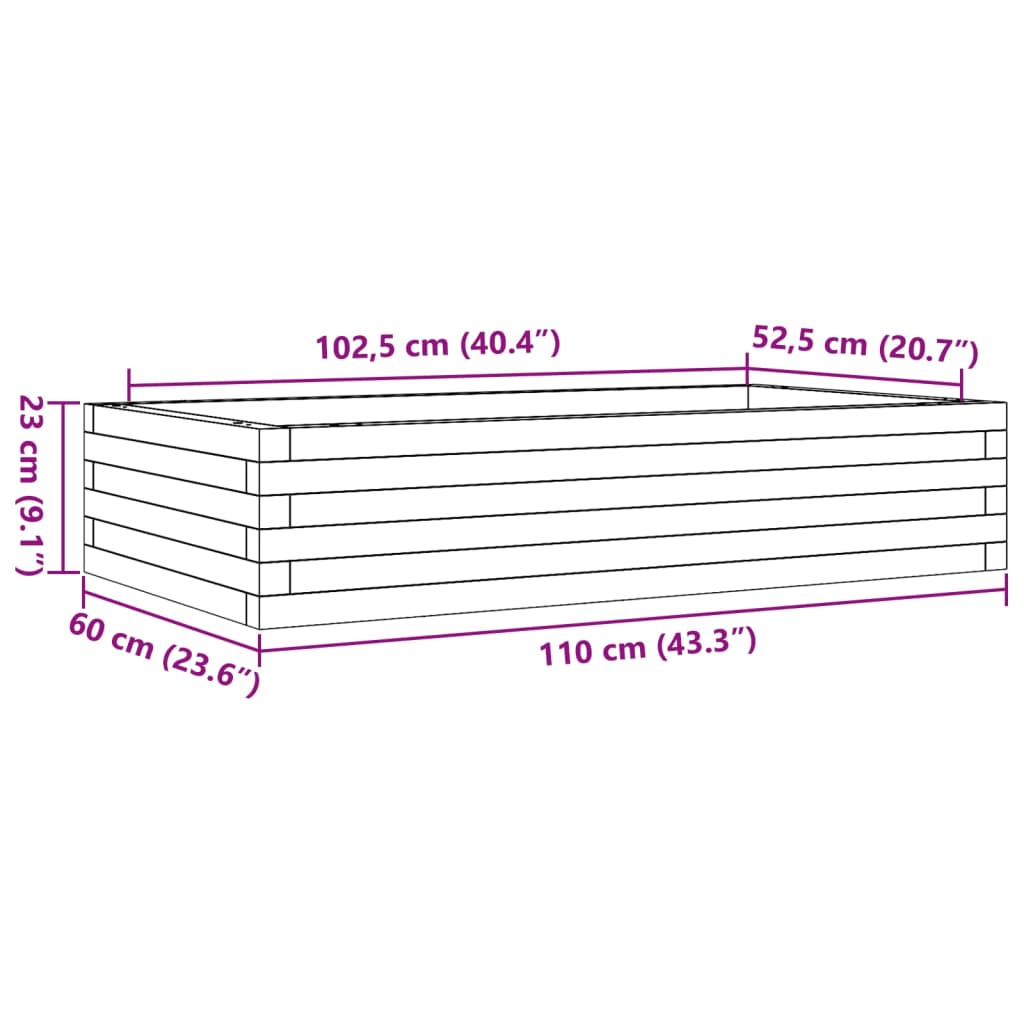 Vaso/floreira de jardim 110x60x23 cm madeira de pinho maciça