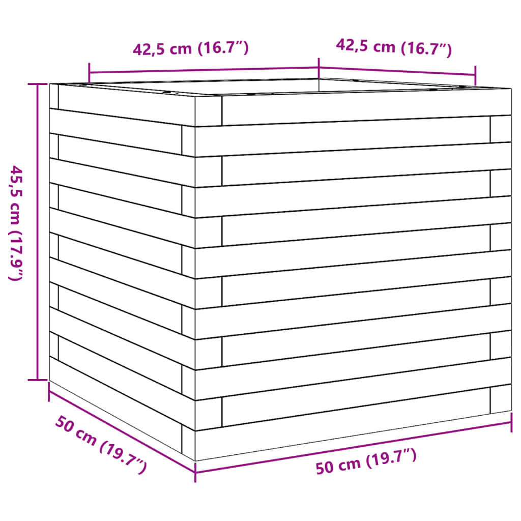 Vaso/floreira de jardim 50x50x45,5 cm pinho maciço branco