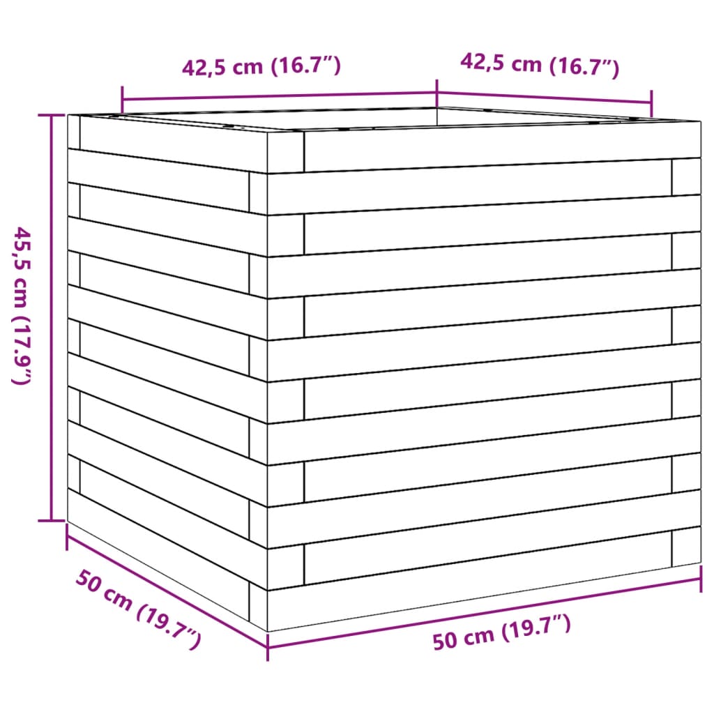 Vaso/floreira de jardim 50x50x45,5 pinho maciço castanho mel