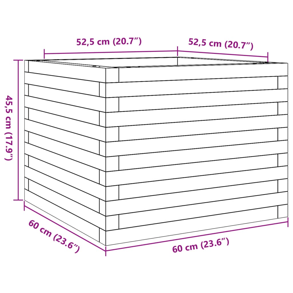 Vaso/floreira de jardim 60x60x45,5 cm pinho maciço branco