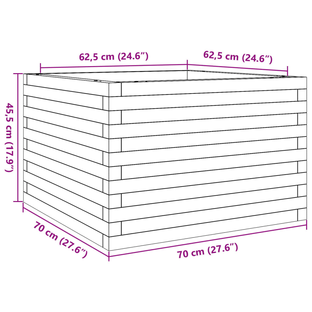 Vaso/floreira de jardim 70x70x45,5 cm madeira de pinho maciça