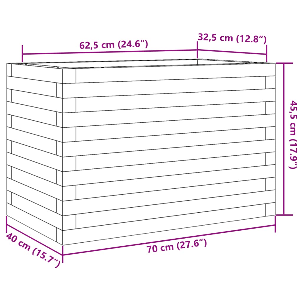 Vaso/floreira de jardim 70x40x45,5 cm pinho maciço branco