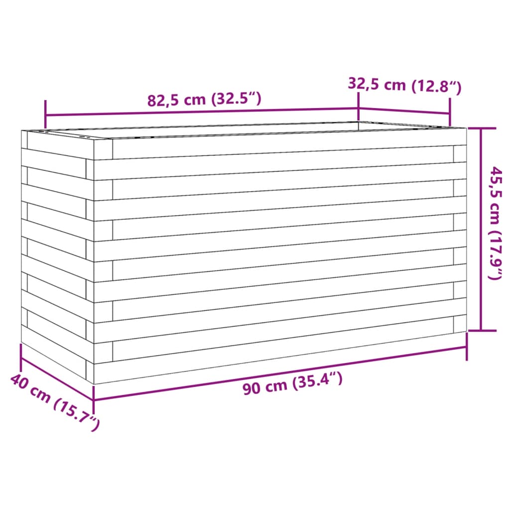 Vaso/floreira de jardim 90x40x45,5 cm madeira de pinho maciça