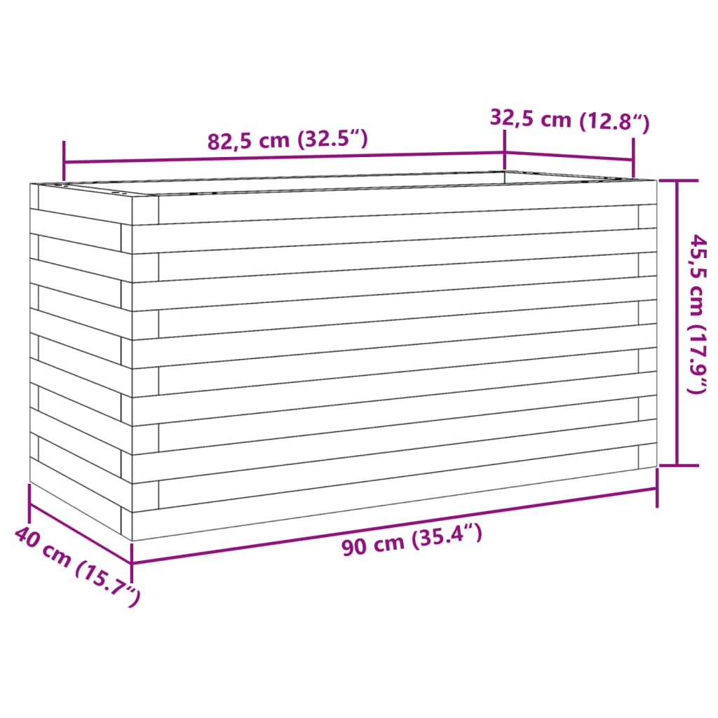 Vaso/floreira de jardim 90x40x45,5 cm pinho maciço branco