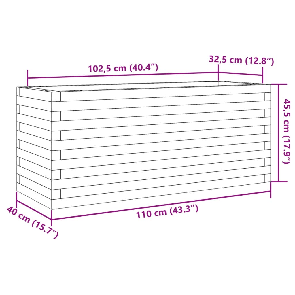 Vaso/floreira de jardim 110x40x45,5 cm madeira de pinho maciça