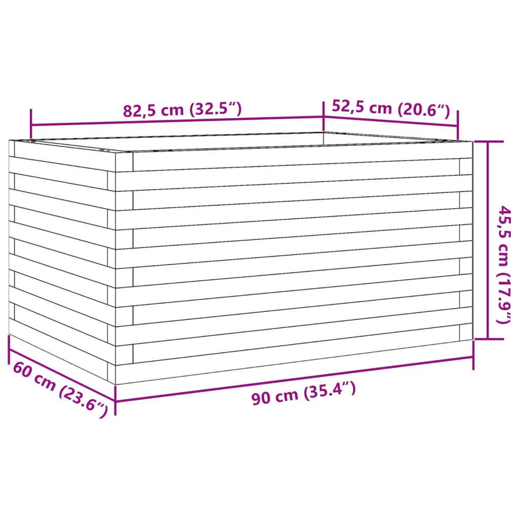 Vaso/floreira de jardim 90x60x45,5 cm madeira de pinho maciça