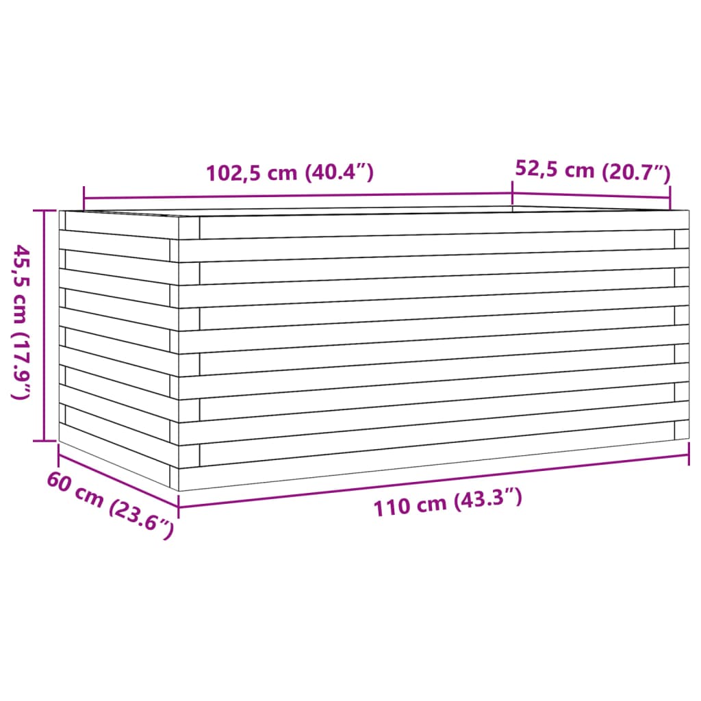 Vaso/floreira de jardim 110x60x45,5 cm pinho maciço branco