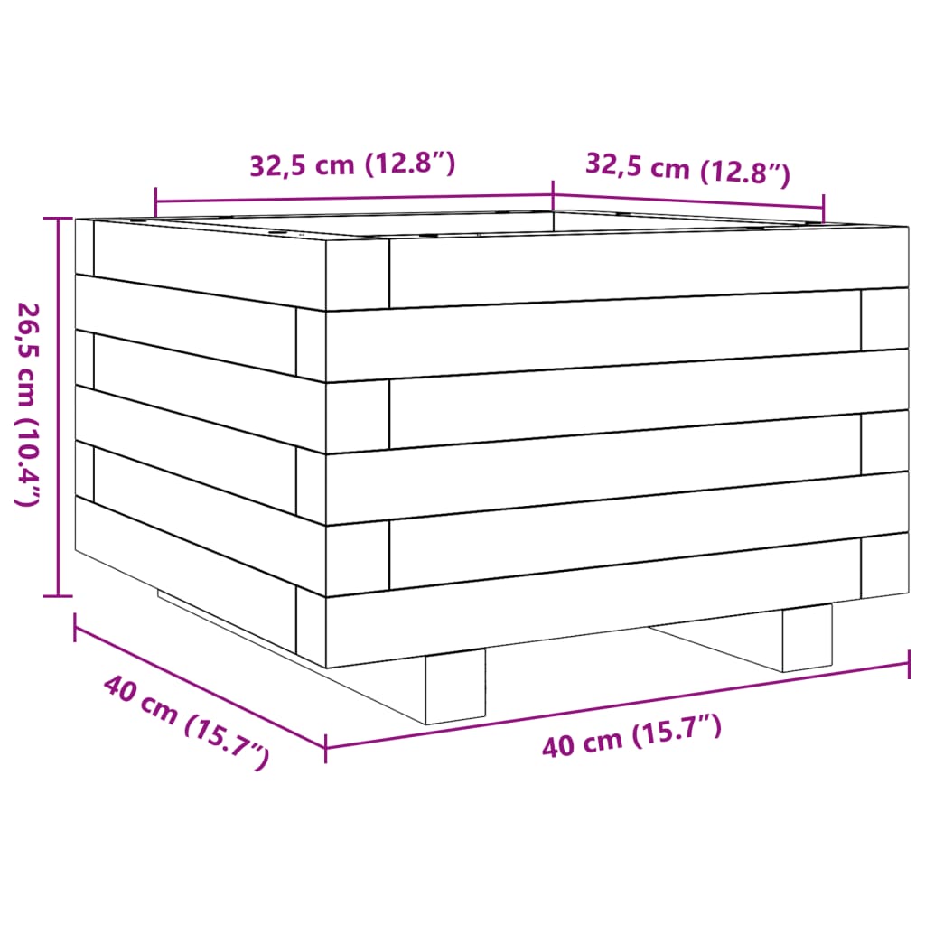 Vaso/floreira de jardim 40x40x26,5 cm pinho maciço branco