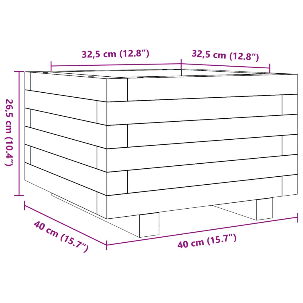 Vaso/floreira de jardim 40x40x26,5 cm pinho maciço castanho mel