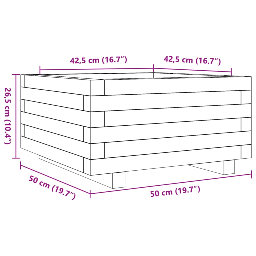 Vaso/floreira de jardim 50x50x26,5 cm madeira de pinho maciça