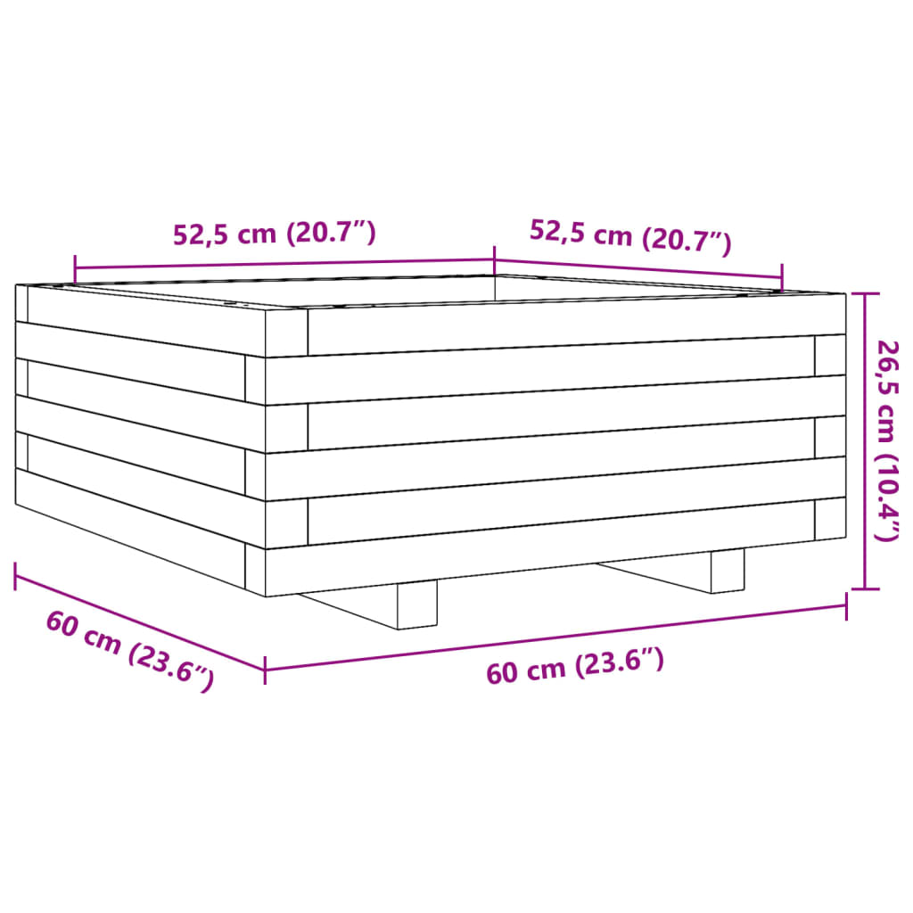 Vaso/floreira de jardim 60x60x26,5 cm pinho maciço branco