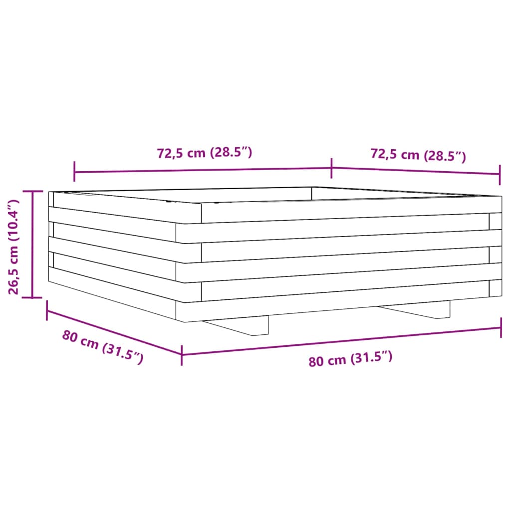 Vaso/floreira de jardim 80x80x26,5 cm pinho maciço branco