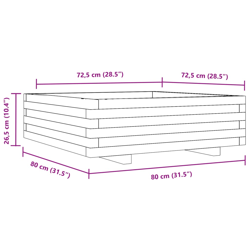 Vaso/floreira de jardim 80x80x26,5 cm pinho maciço castanho-mel