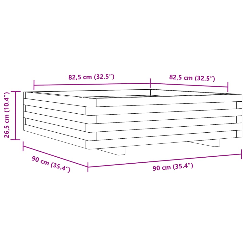 Vaso/floreira de jardim 90x90x26,5 cm pinho maciço branco