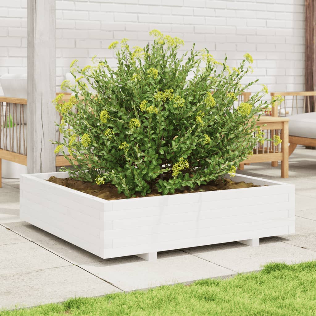 Vaso/floreira de jardim 100x100x26,5 cm pinho maciço branco