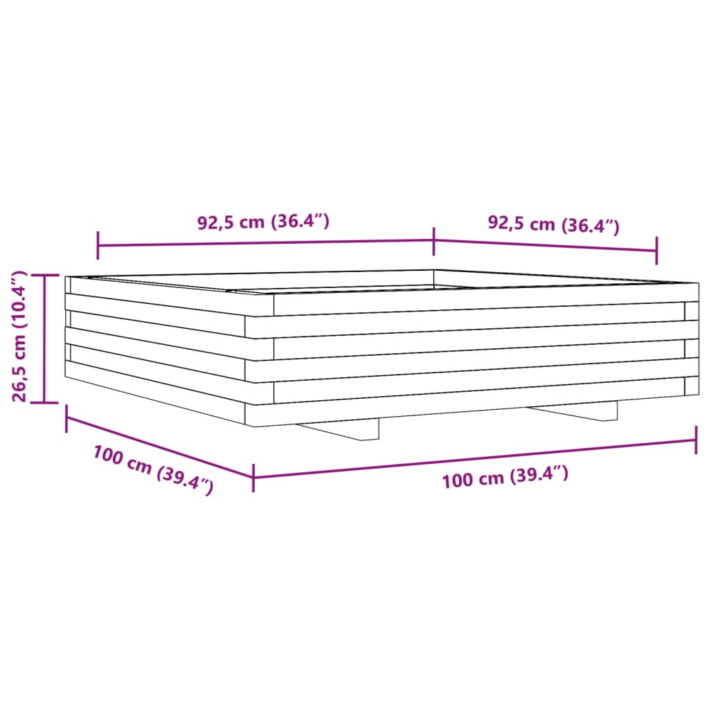 Vaso/floreira de jardim 100x100x26,5 cm pinho maciço branco