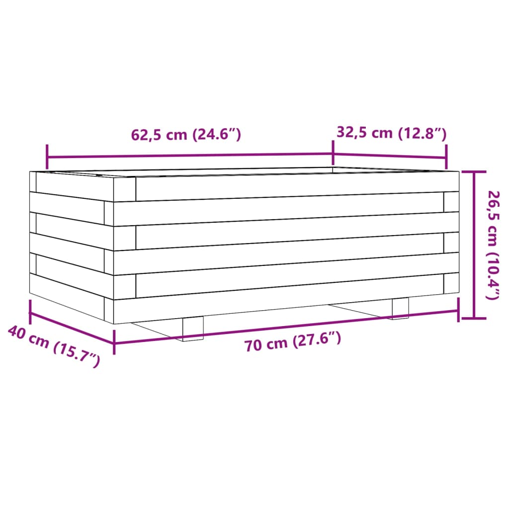 Vaso/floreira de jardim 70x40x26,5 cm madeira de pinho maciça