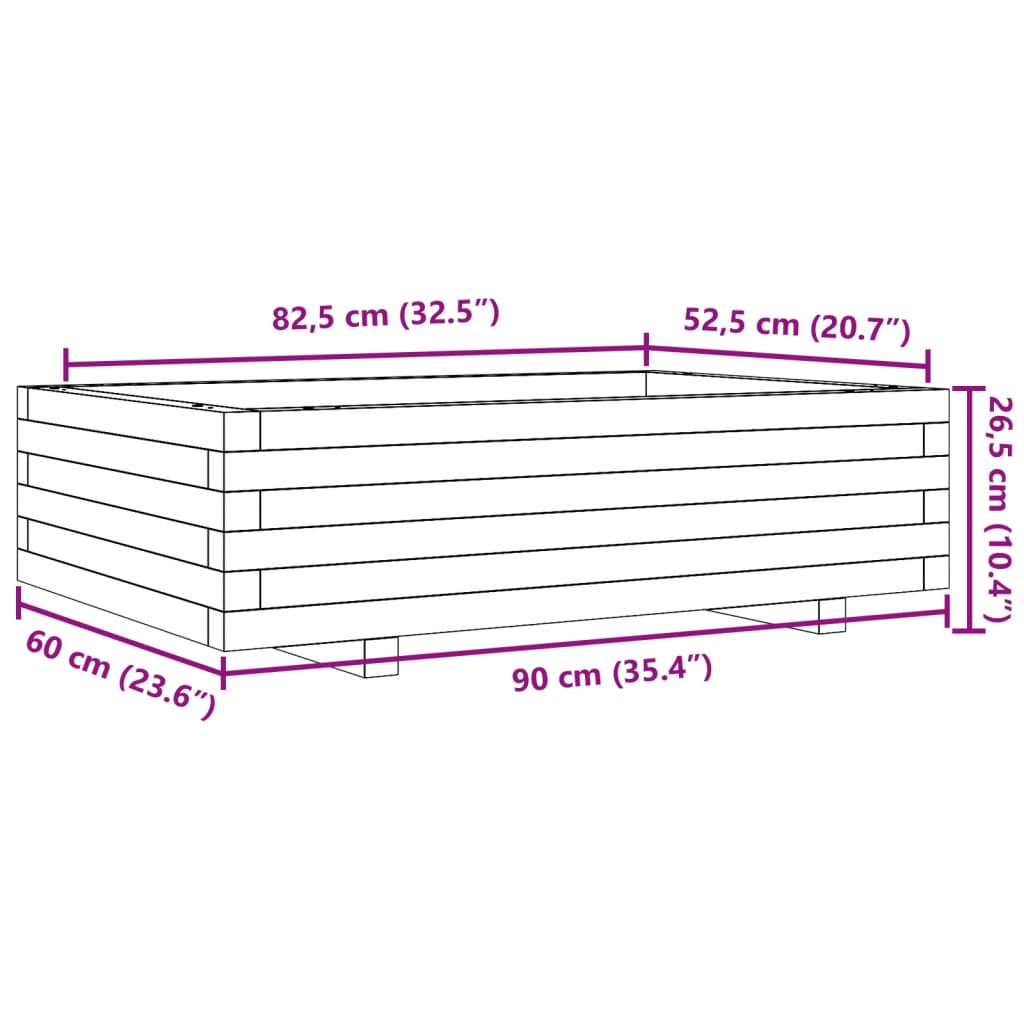 Vaso/floreira de jardim 90x60x26,5 cm pinho maciço branco