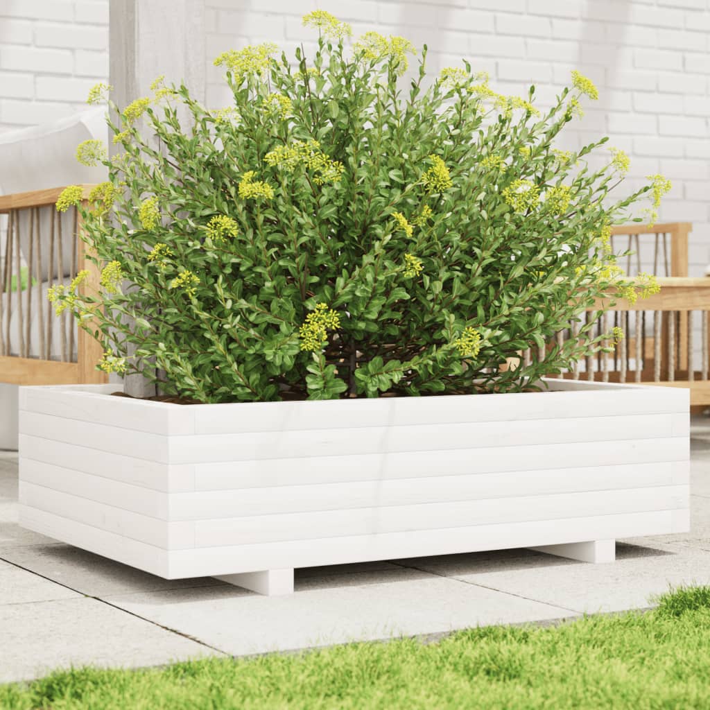 Vaso/floreira de jardim 90x60x26,5 cm pinho maciço branco