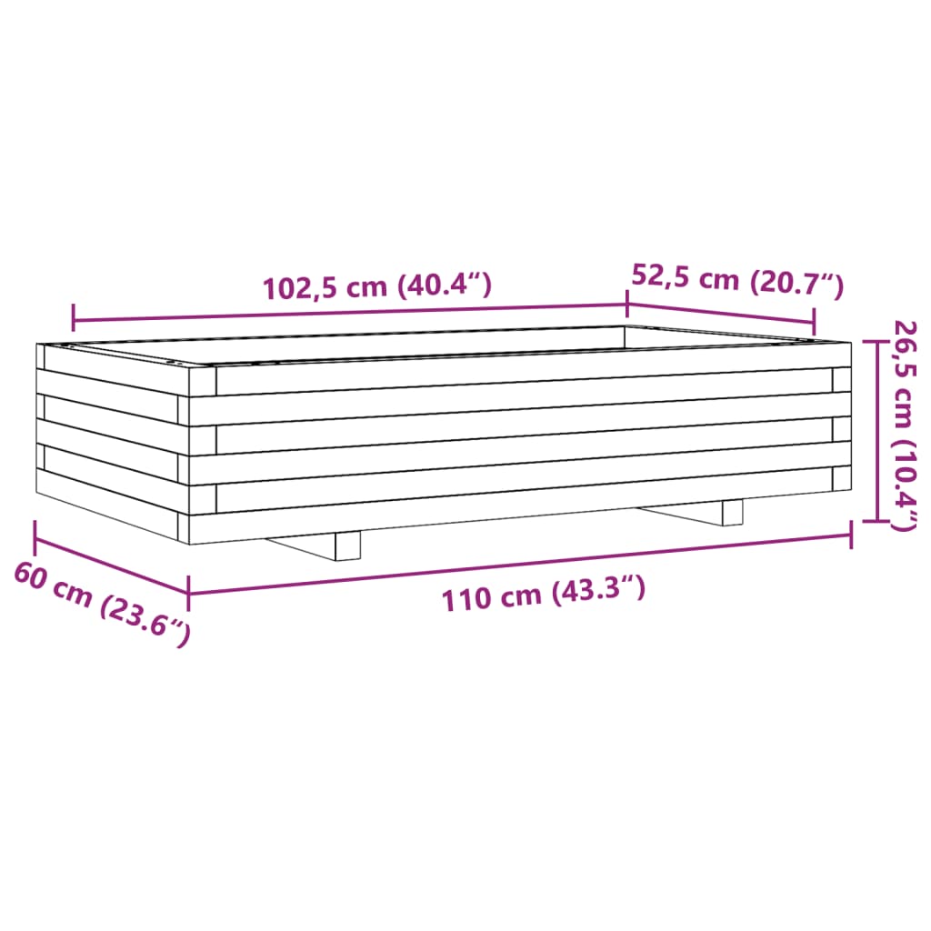 Vaso/floreira de jardim 110x60x26,5cm madeira de douglas maciça