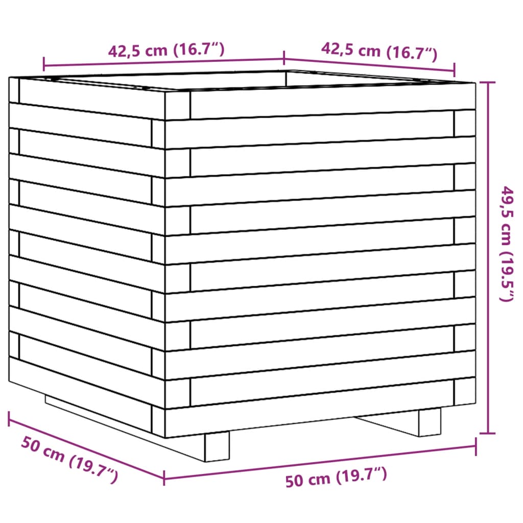 Vaso/floreira de jardim 50x50x49,5 cm madeira de pinho maciça