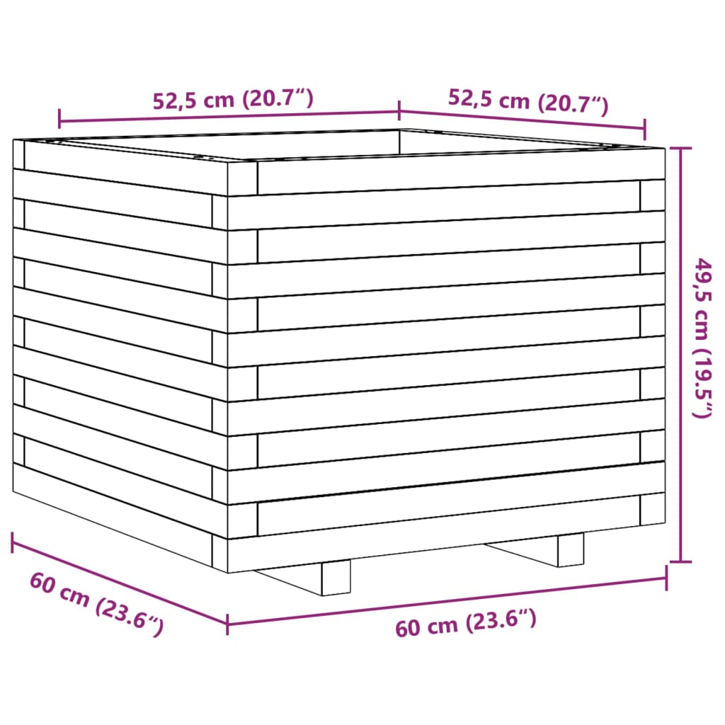 Vaso/floreira de jardim 60x60x49,5 cm pinho maciço branco