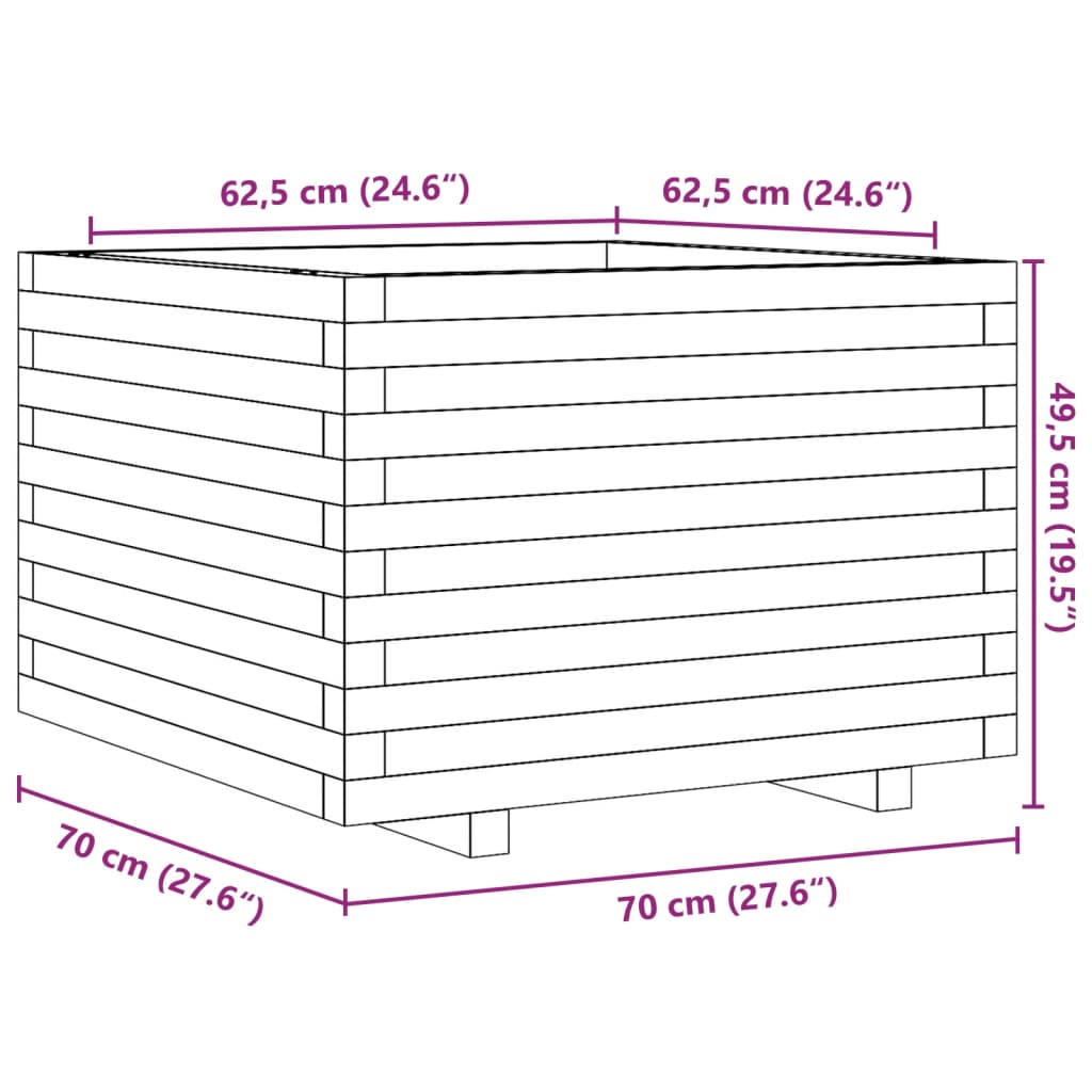 Vaso/floreira de jardim 70x70x49,5 cm madeira de pinho maciça