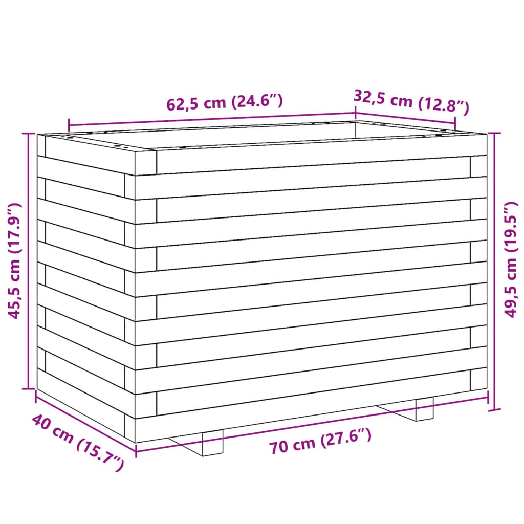 Vaso/floreira de jardim 70x40x49,5 cm madeira pinho impregnada