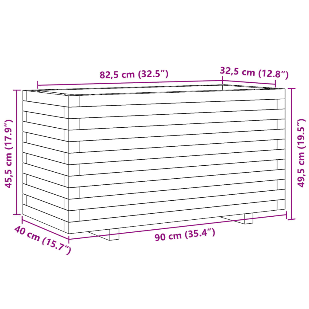 Vaso/floreira de jardim 90x40x49,5 cm pinho maciço castanho mel