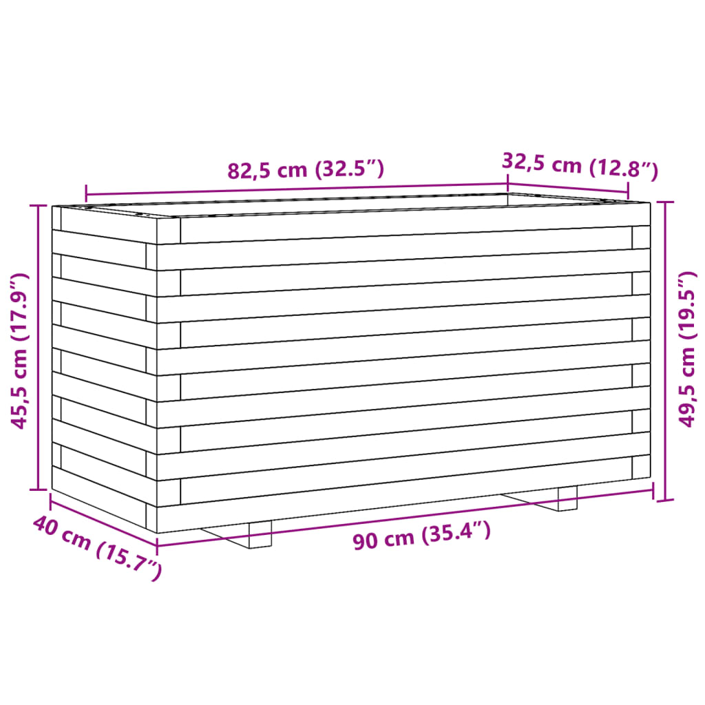 Vaso/floreira de jardim 90x40x49,5 cm madeira pinho impregnada