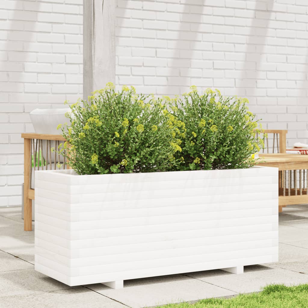 Vaso/floreira de jardim 110x40x49,5 cm pinho maciço branco