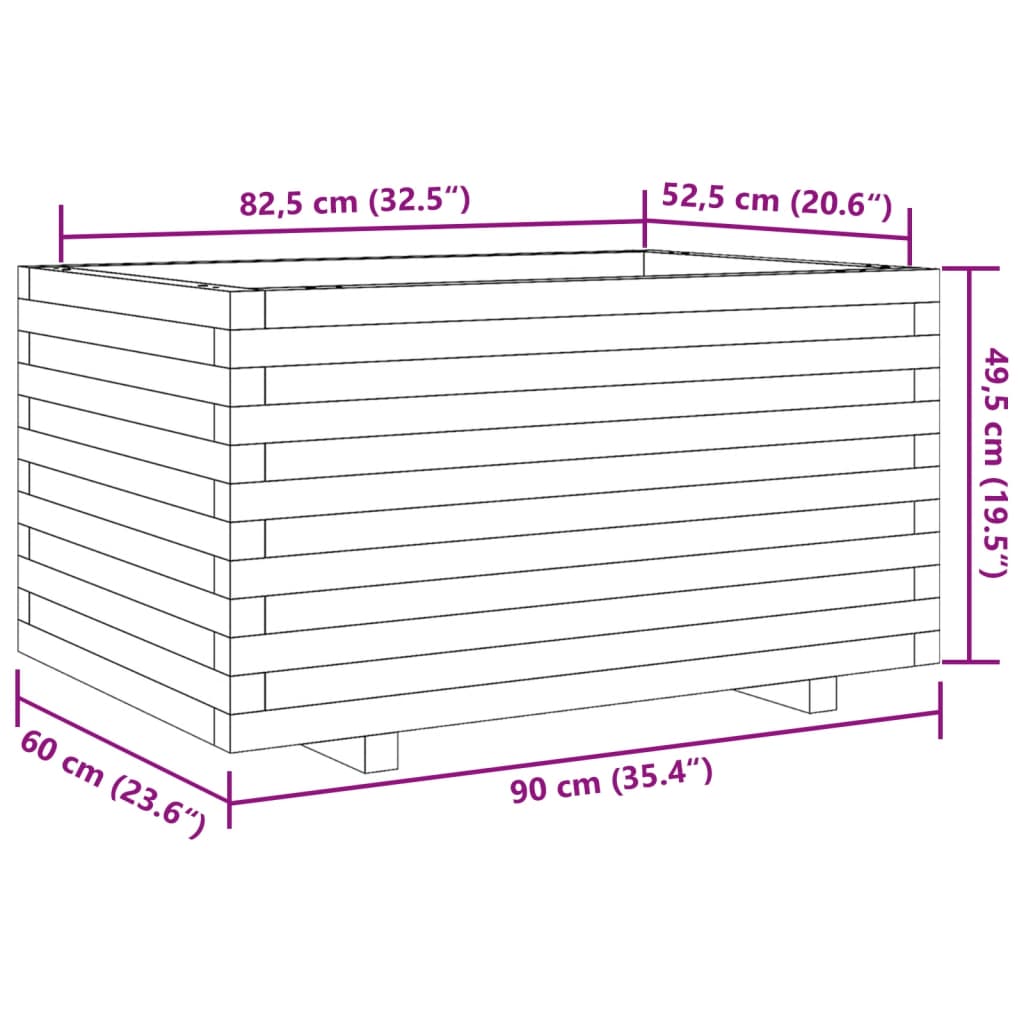 Vaso/floreira de jardim 90x60x49,5 cm pinho maciço branco