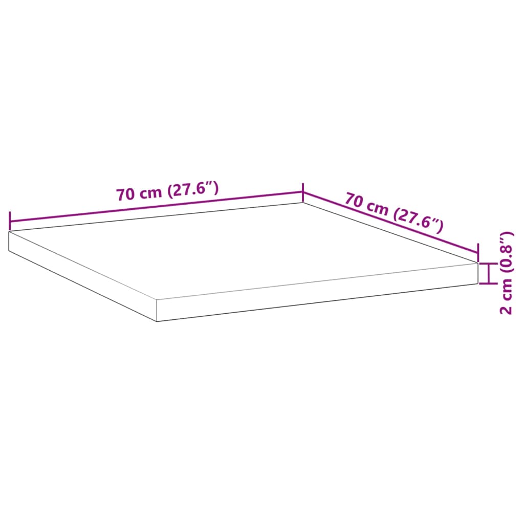 Tampo de mesa quadrado 70x70x2 cm madeira de acácia maciça