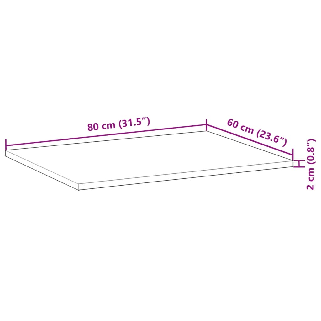 Tampo de mesa retangular 80x60x2 cm madeira de acácia maciça