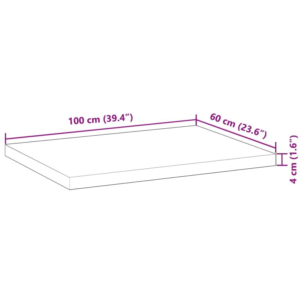 Tampo de mesa retangular 100x60x4 cm madeira de acácia maciça