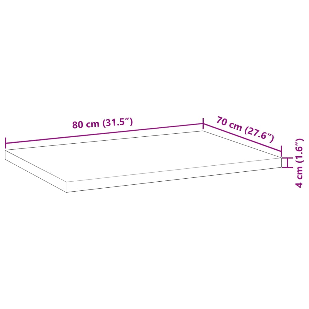 Tampo de mesa retangular 80x70x4 cm madeira de acácia maciça