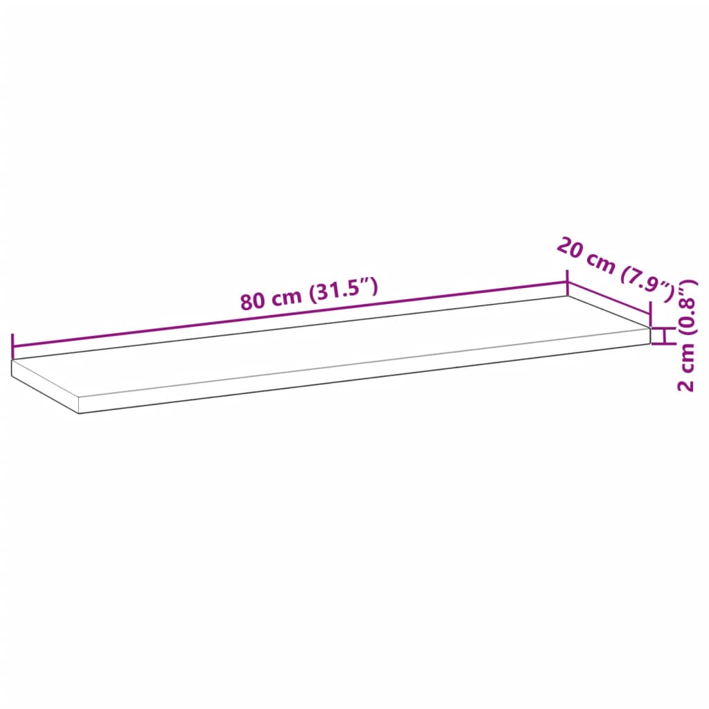 Tampo de mesa retangular 80x20x2 cm madeira de acácia maciça