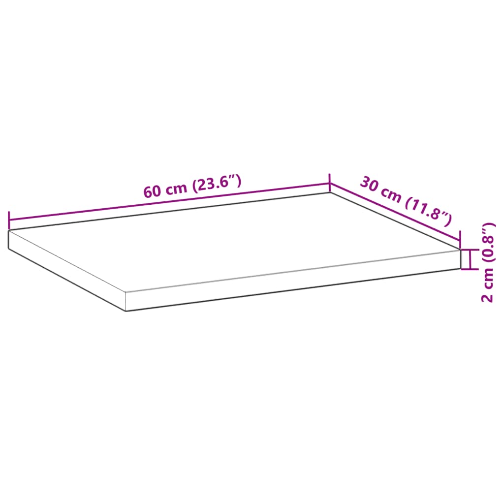 Tampo de mesa retangular 60x30x2 cm madeira de acácia maciça