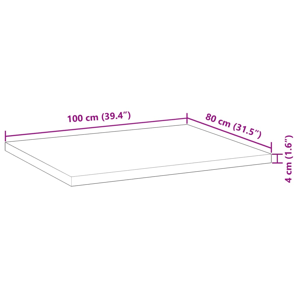 Tampo de mesa retangular 100x80x4 cm madeira de acácia maciça