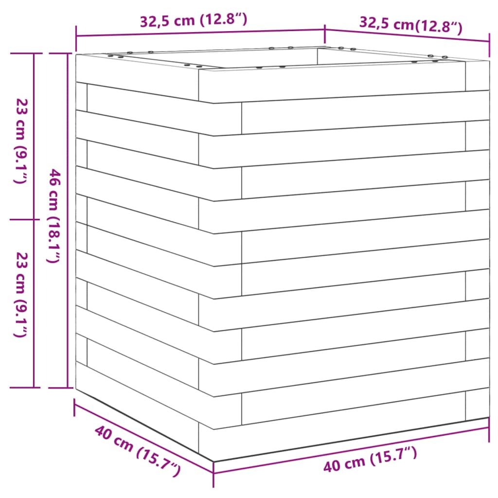 Vaso/floreira de jardim 40x40x46 cm madeira pinho maciça branco