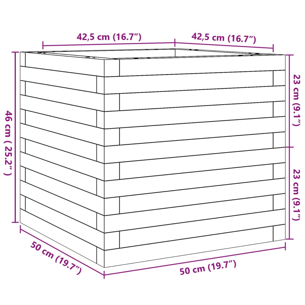 Vaso/floreira de jardim 50x50x46 cm pinho maciço branco