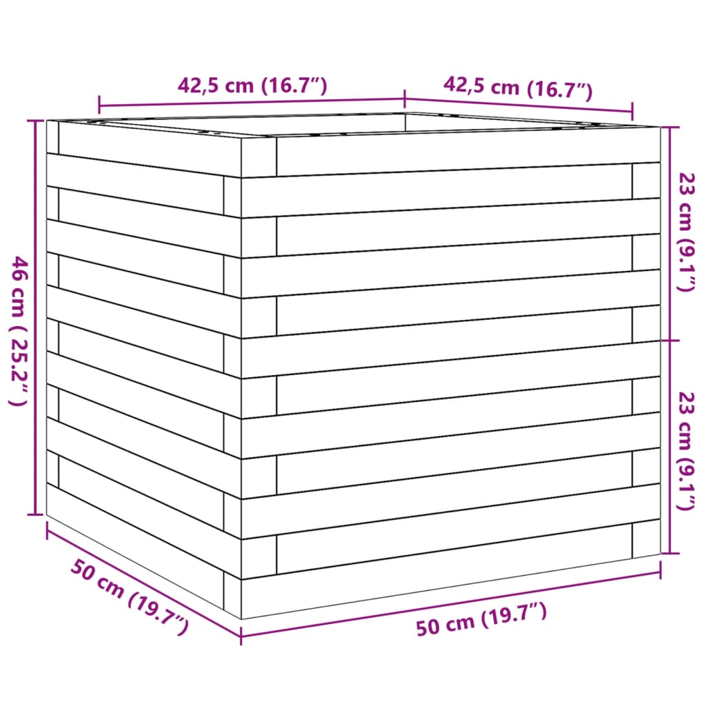 Vaso/floreira de jardim 50x50x46 cm pinho maciço castanho-mel