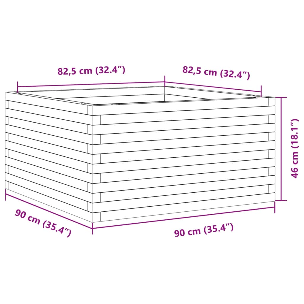 Vaso/floreira de jardim 90x90x46 cm madeira de pinho maciça